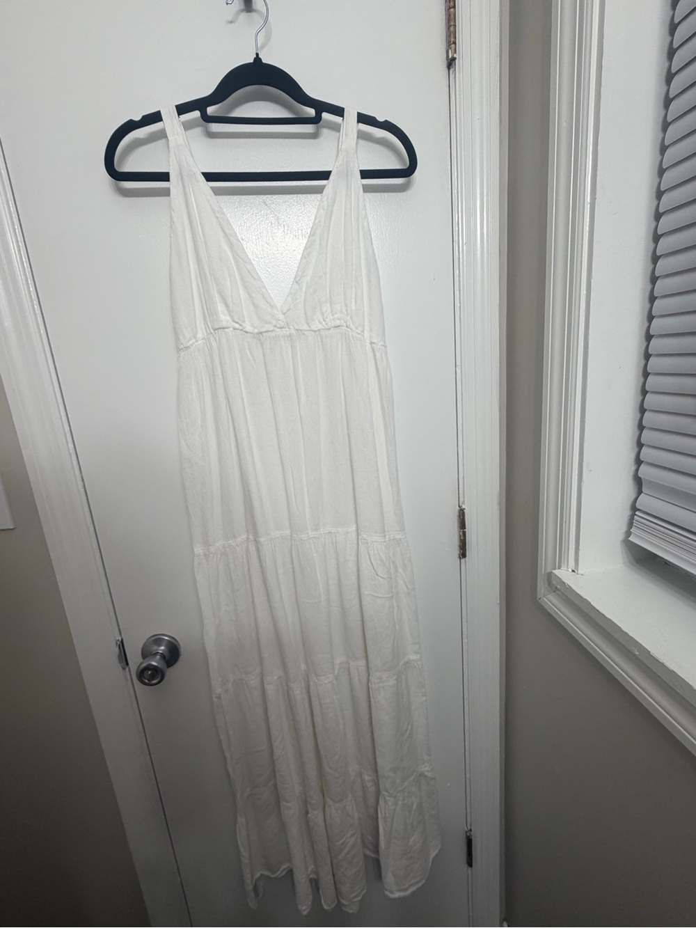 100% Cotton White V-Neck Tiered Maxi Dress - Comfortable Summer Style